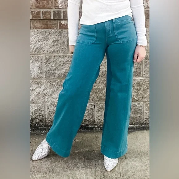Judy Blue Teal Mid Rise Utility Wide Leg Jeans JB881061REG JB881061PL - Picture 5 of 8